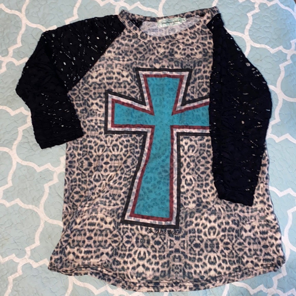 Leopard Print Shirt with Lace Sleeves